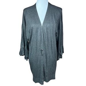 Max Studio Cardigan Grey Safety Pin Front Closure Ruffled Cuffs Medium